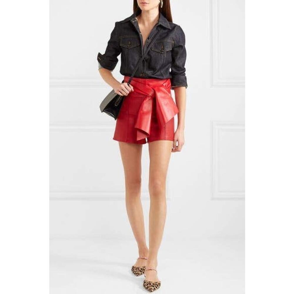 Valentino Garavani Red Leather Bow Mini Shorts Designer Hot Pants EU 38 S